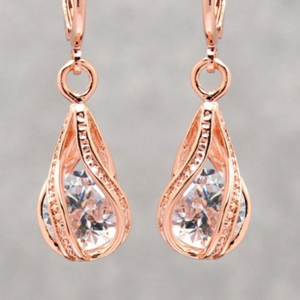 2/$25 Gold rose dangling drop earrings